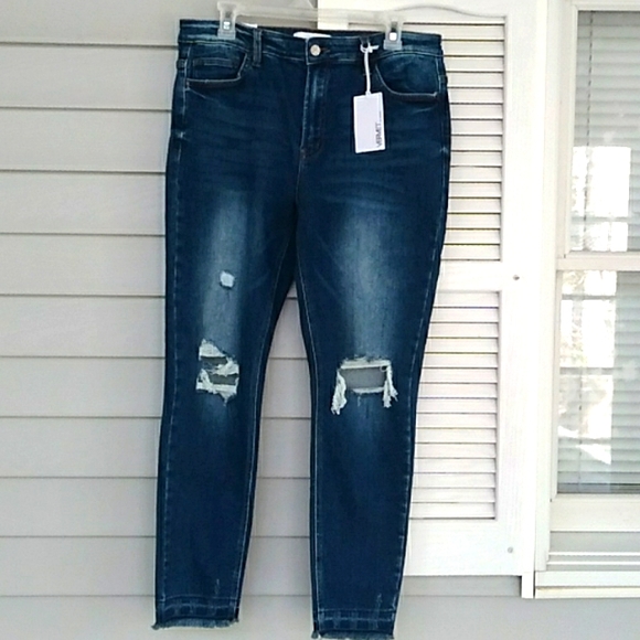 Flying Monkey Denim - Vervet by Flying Monkey Dark Wash Distressed Midrise Jeans Size 32